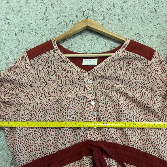 Jackson Rowe M GUC Red and White Patterned dress ruffled bottom - Picture 7 of 13